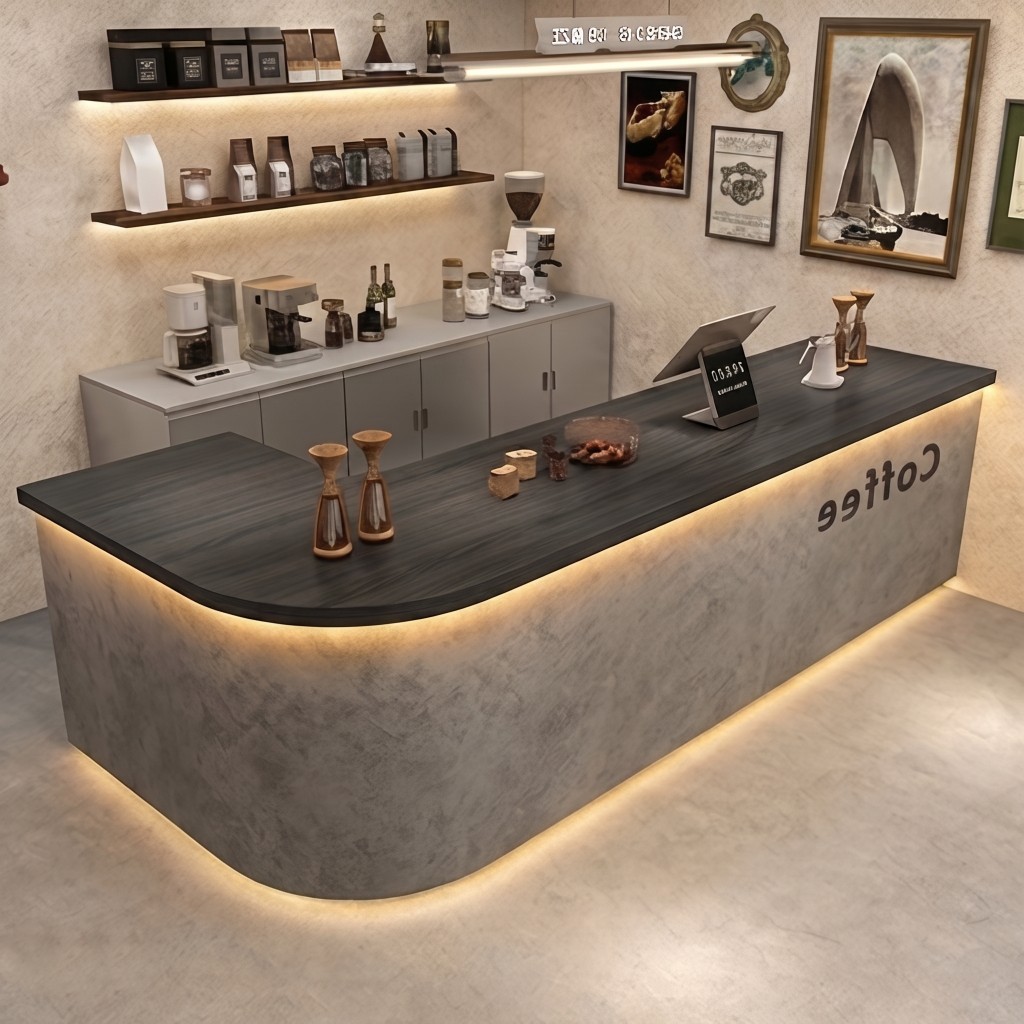 Modern Coffee Bar Counter with Stone Texture Front and LED Lighting RD-282