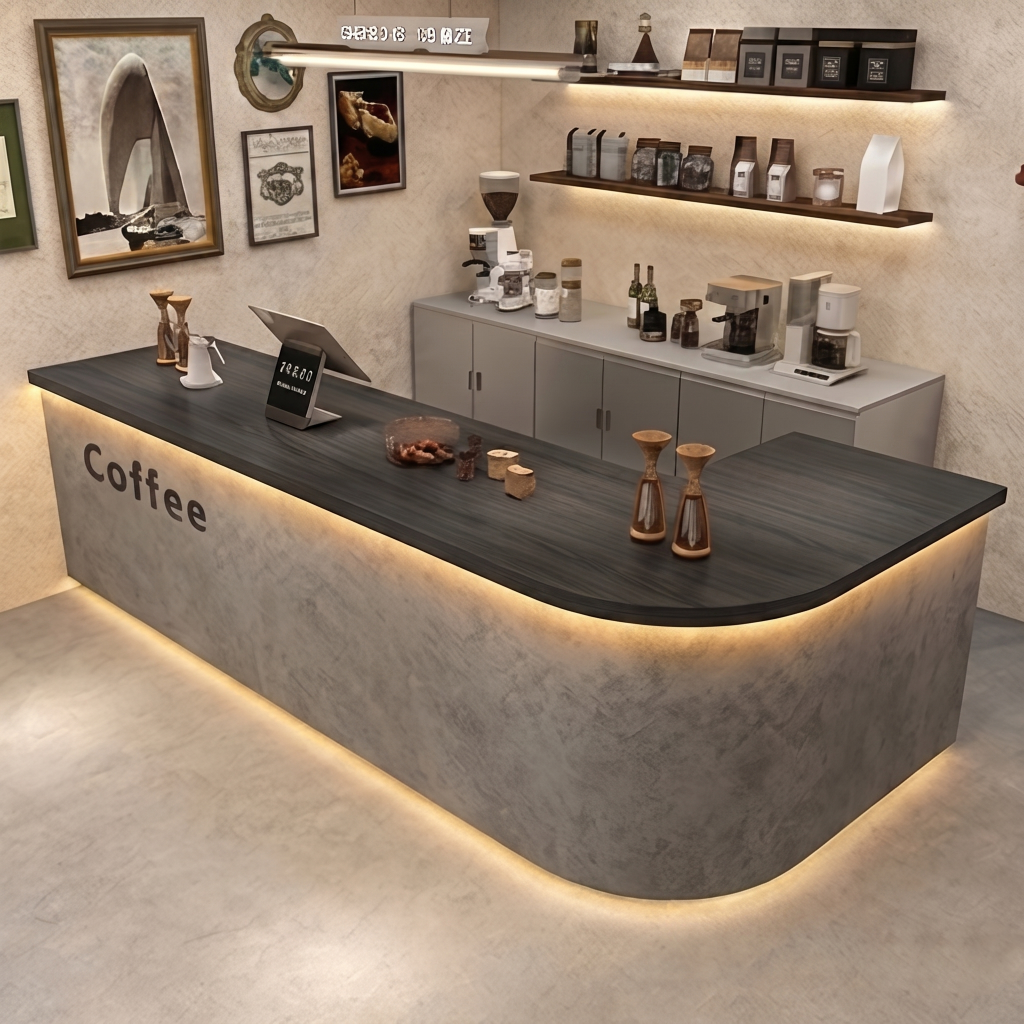 Modern Coffee Bar Counter with Stone Texture Front and LED Lighting RD-282