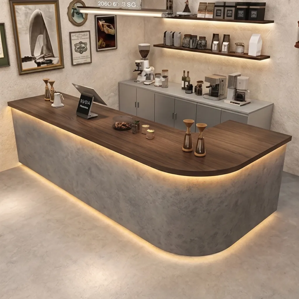 Modern Coffee Bar Counter with Stone Texture Front and LED Lighting RD-282