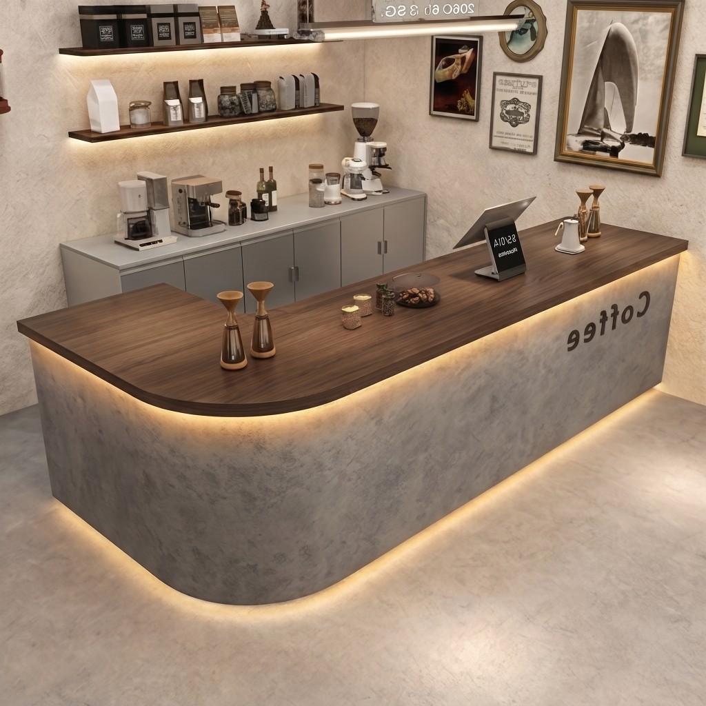 Modern Coffee Bar Counter with Stone Texture Front and LED Lighting RD-282