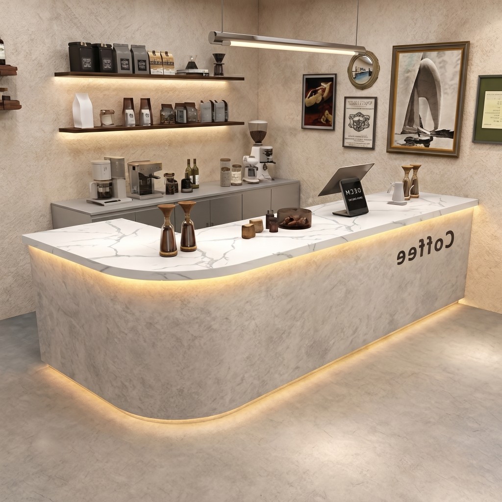 Modern Coffee Bar Counter with Stone Texture Front and LED Lighting RD-282
