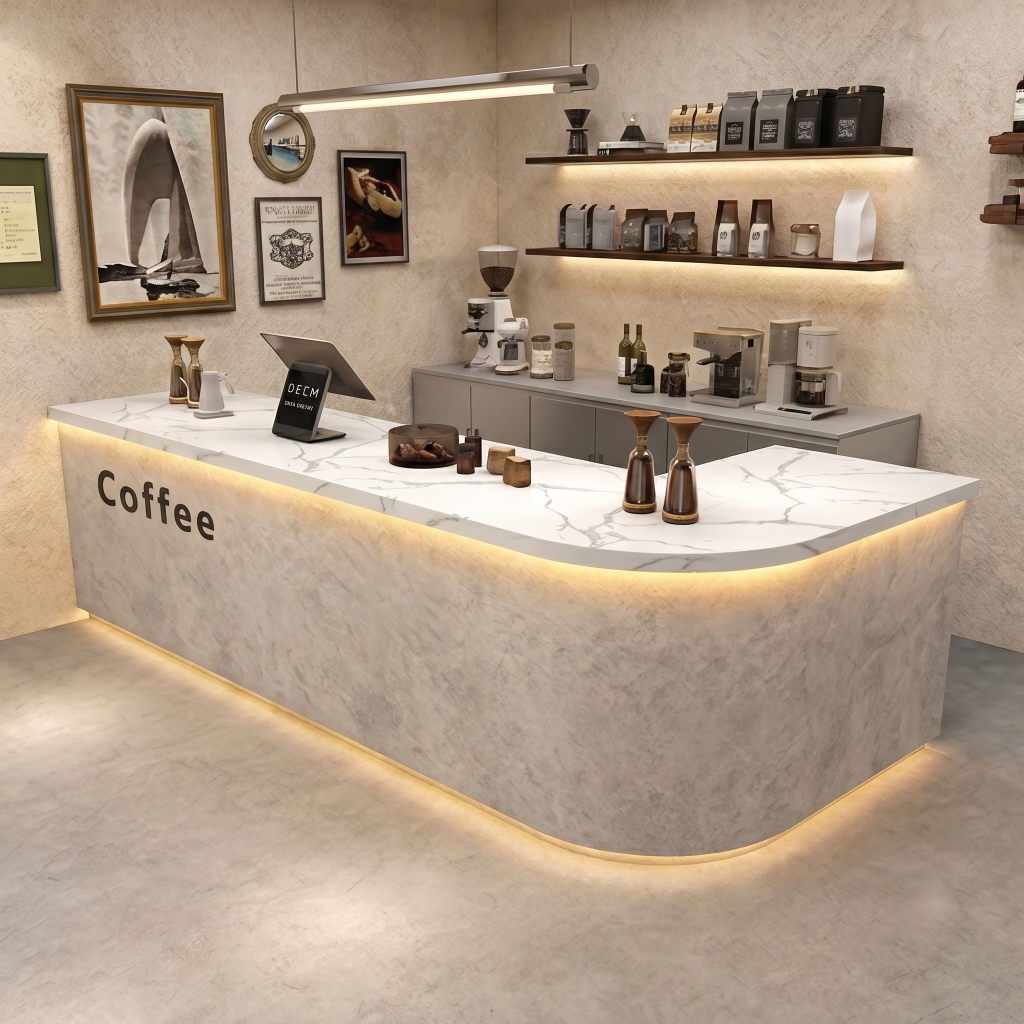 Modern Coffee Bar Counter with Stone Texture Front and LED Lighting RD-282