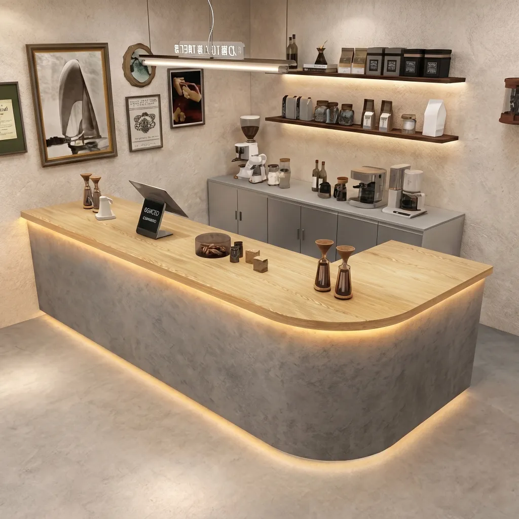 Modern Coffee Bar Counter with Stone Texture Front and LED Lighting RD-282