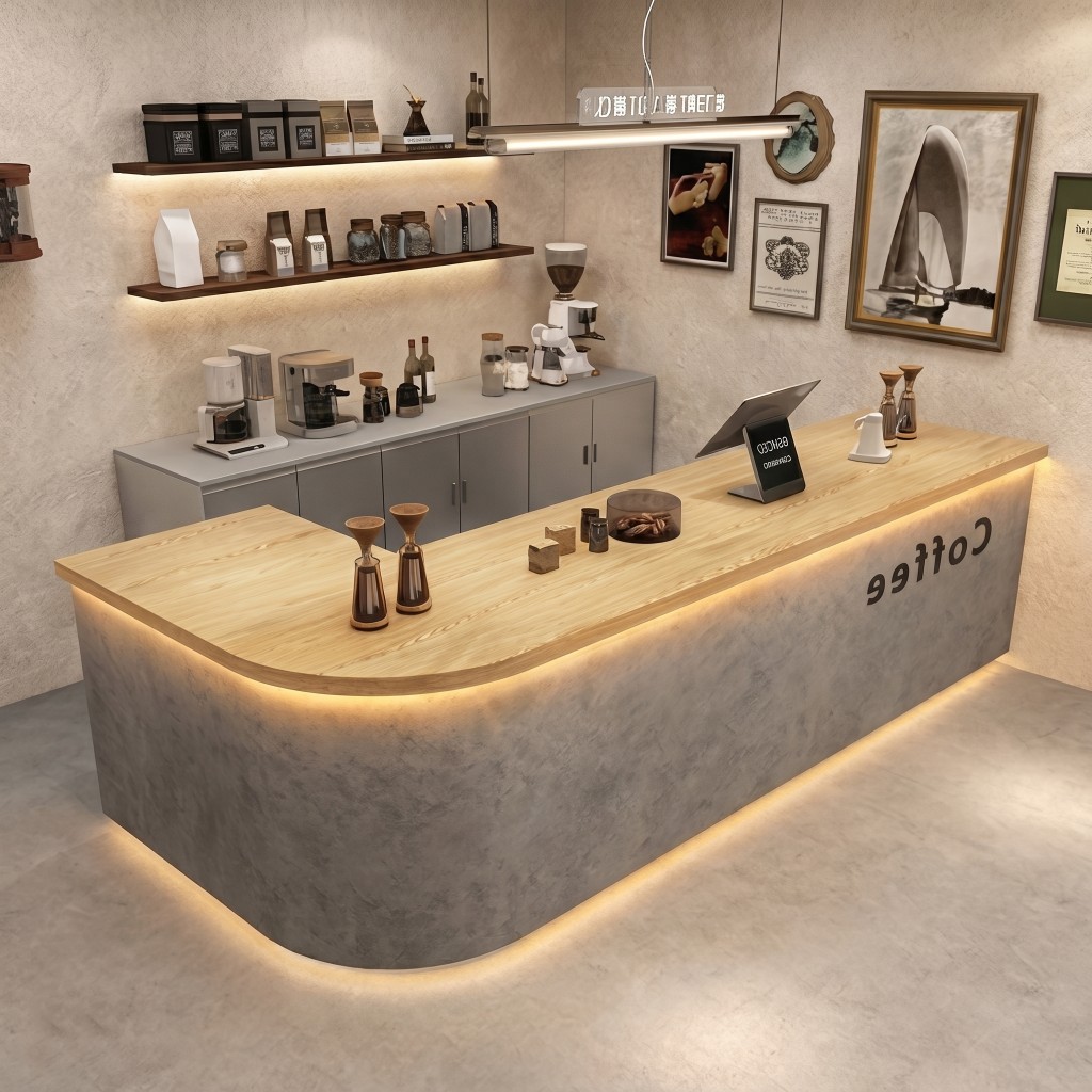 Modern Coffee Bar Counter with Stone Texture Front and LED Lighting RD-282