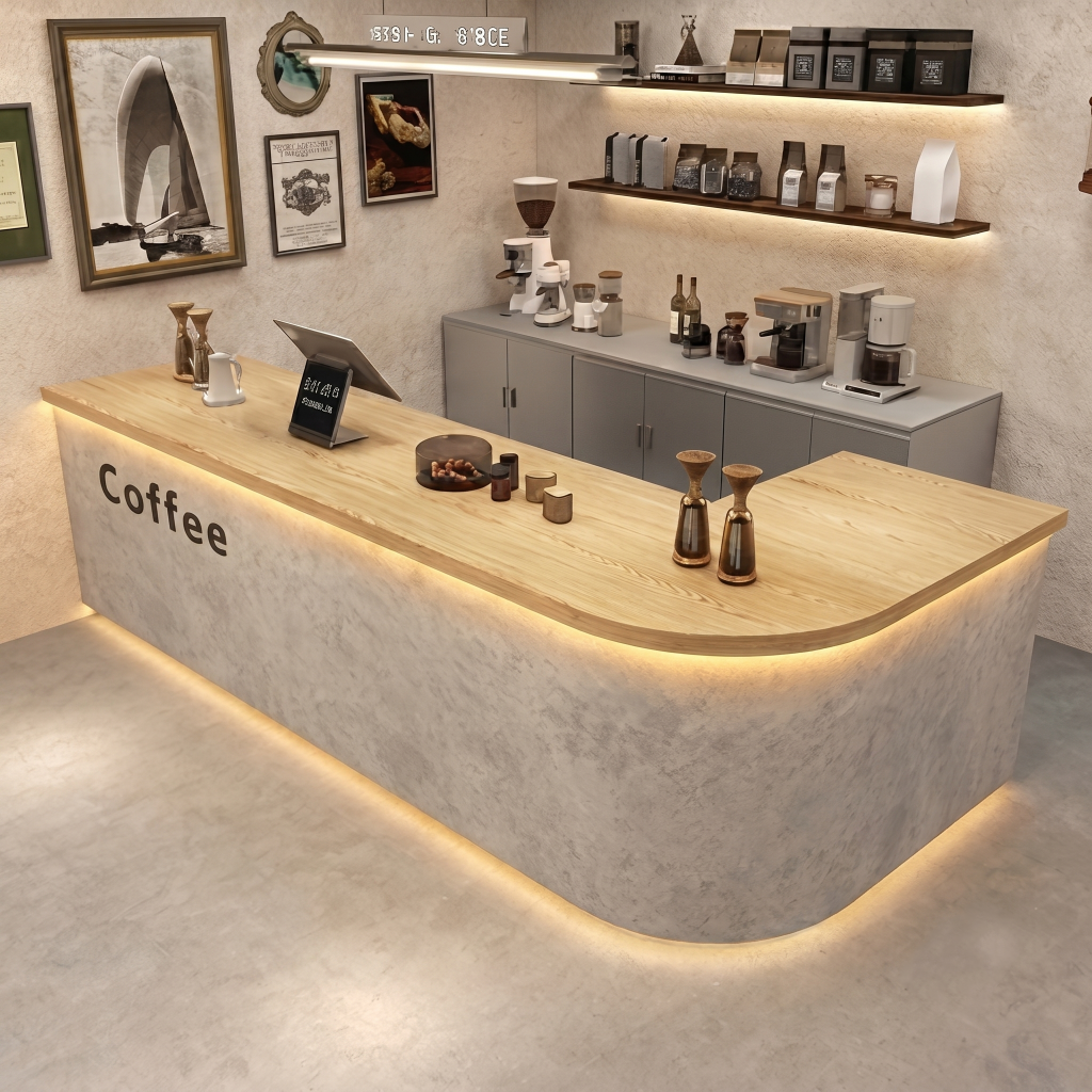 Modern Coffee Bar Counter with Stone Texture Front and LED Lighting RD-282