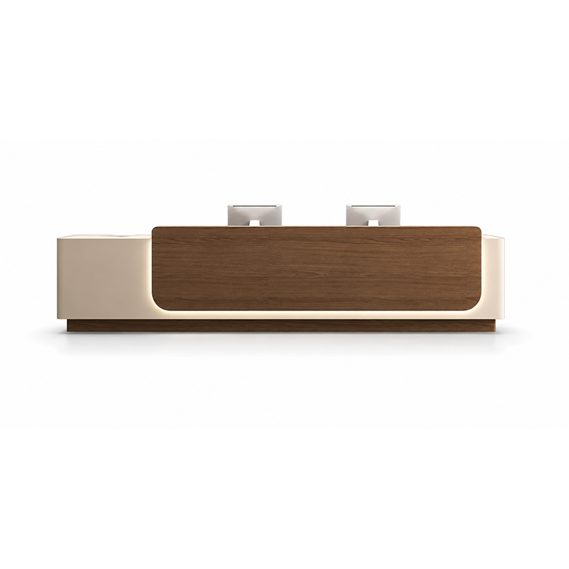 Modern Double Reception Desk with Wood Accent Panel and LED Lighting RD-286