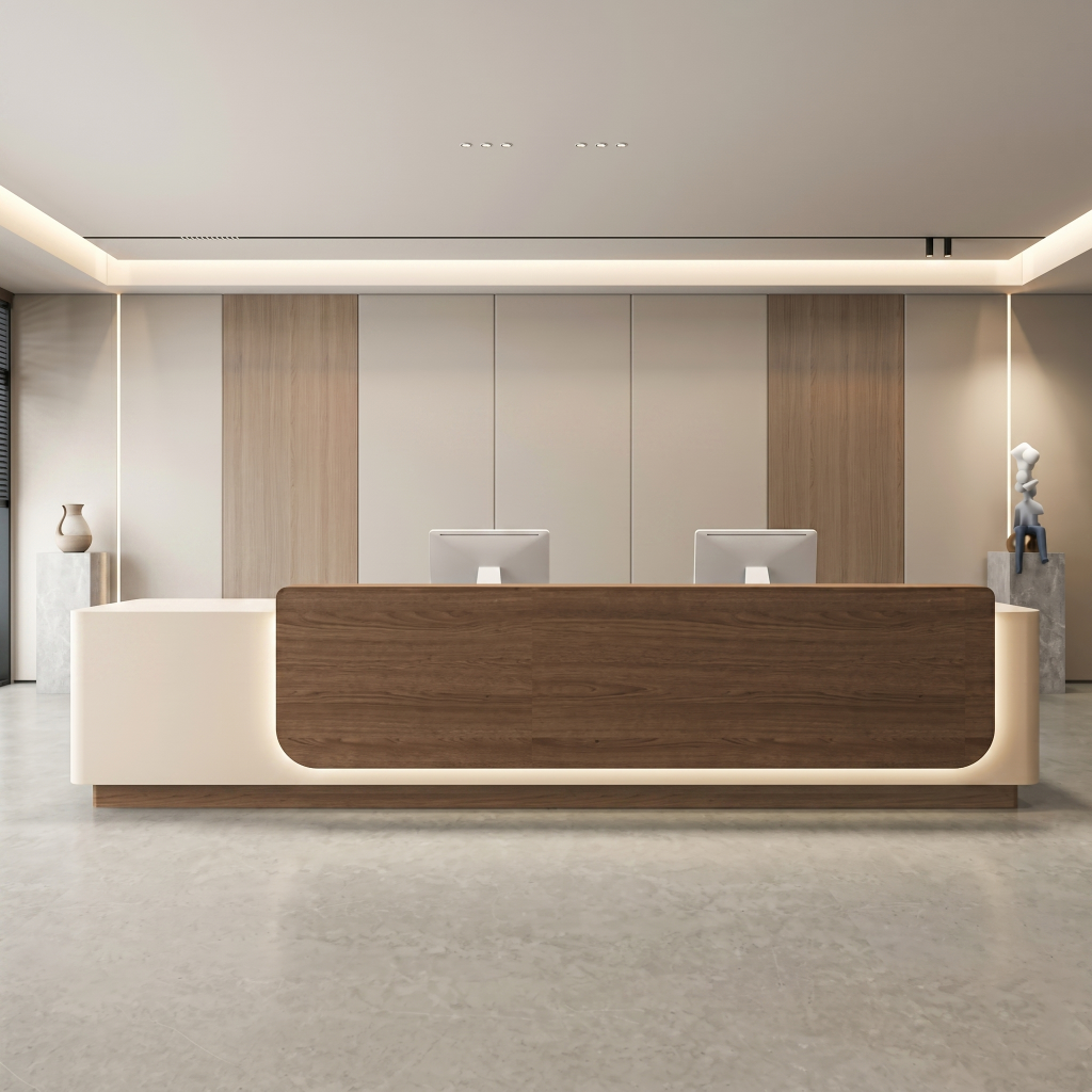 Modern Double Reception Desk with Wood Accent Panel and LED Lighting RD-286