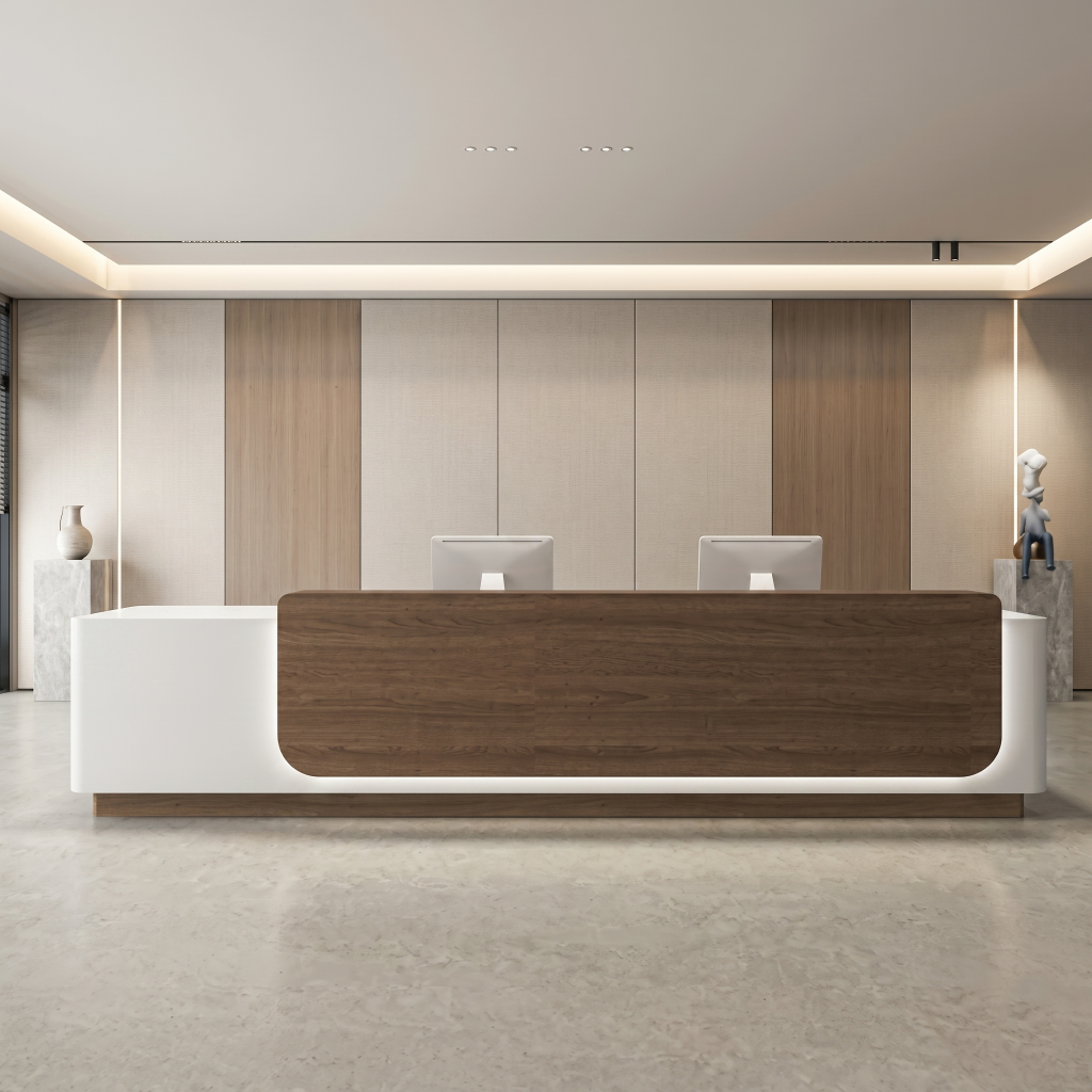 Modern Double Reception Desk with Wood Accent Panel and LED Lighting RD-286