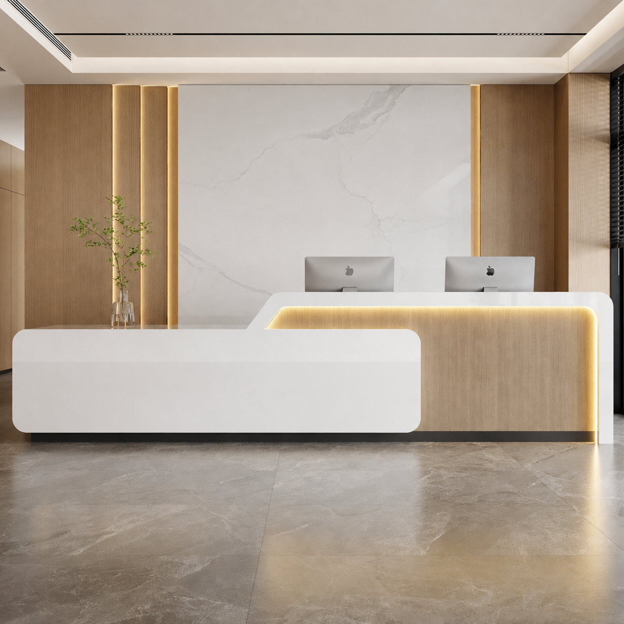Modern Reception Desk with Rounded Corners and LED Accent Panel RD-304