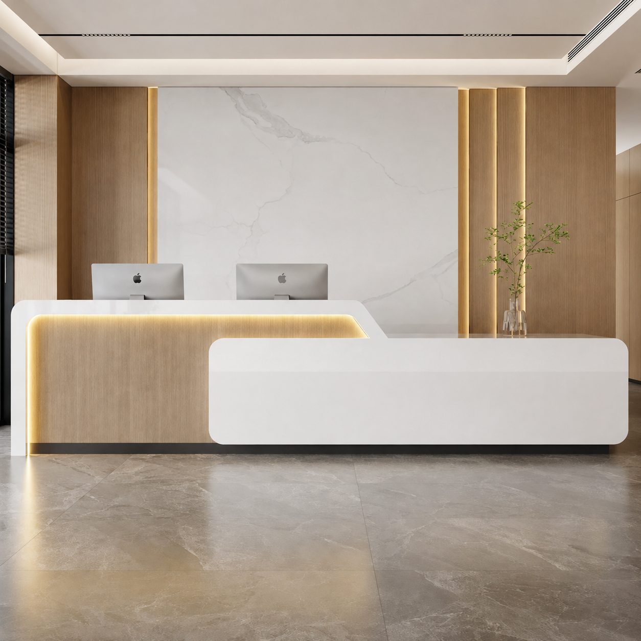 Modern Reception Desk with Rounded Corners and LED Accent Panel RD-304
