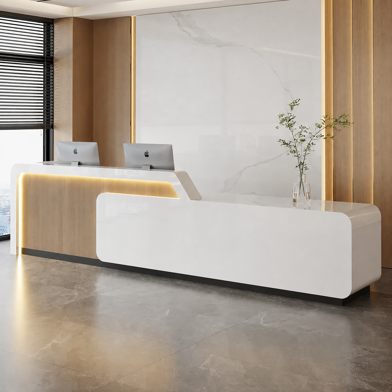 Modern Reception Desk with Rounded Corners and LED Accent Panel RD-304