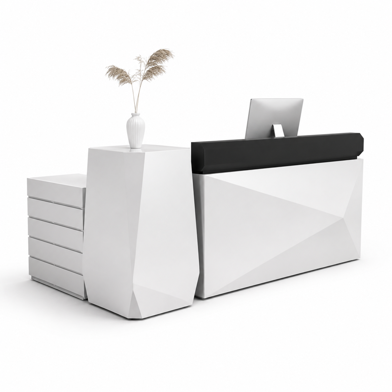 Modular Reception Desk Set with Side Cabinet, Display Pedestal, and Main Counter RD-320