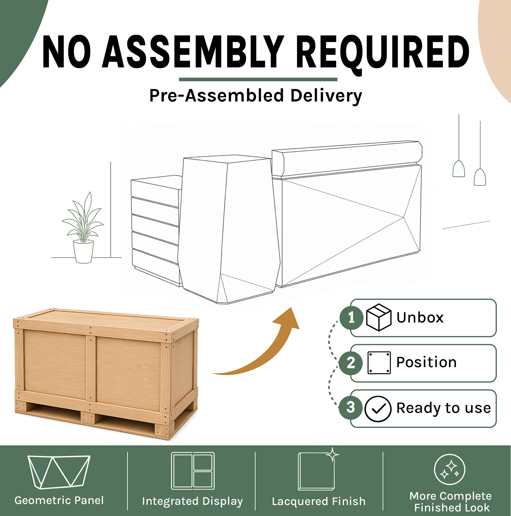 Modular Reception Desk Set with Side Cabinet, Display Pedestal, and Main Counter RD-320