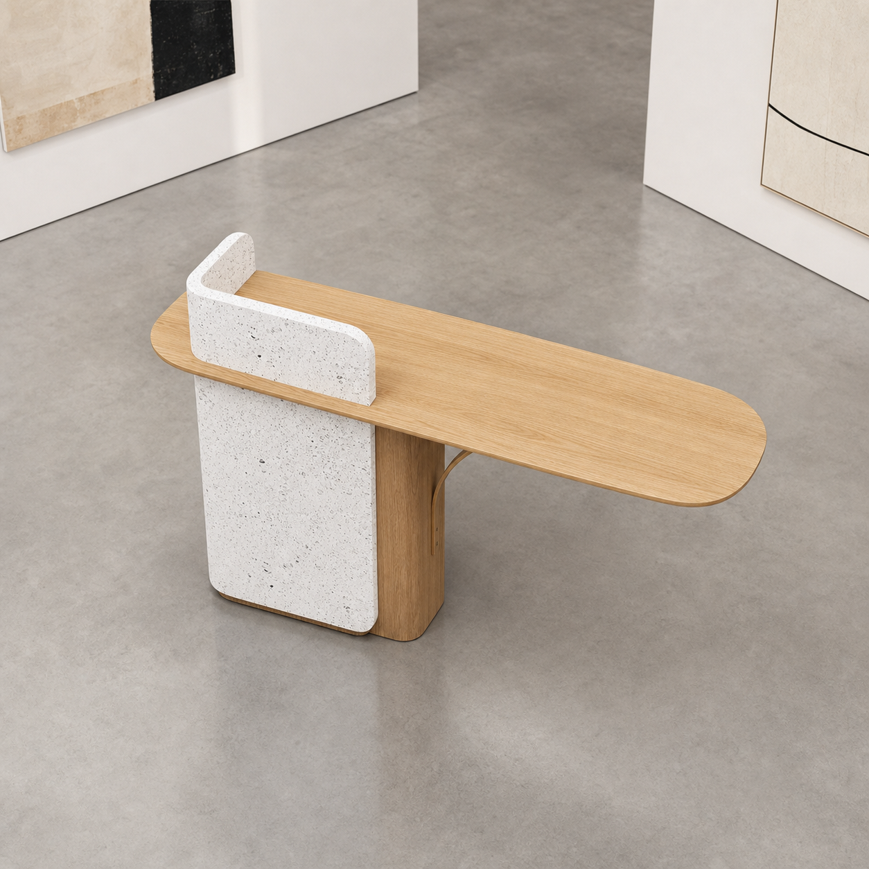 Modern Reception Desk with Side Counter and Curved Accent Support RD-323