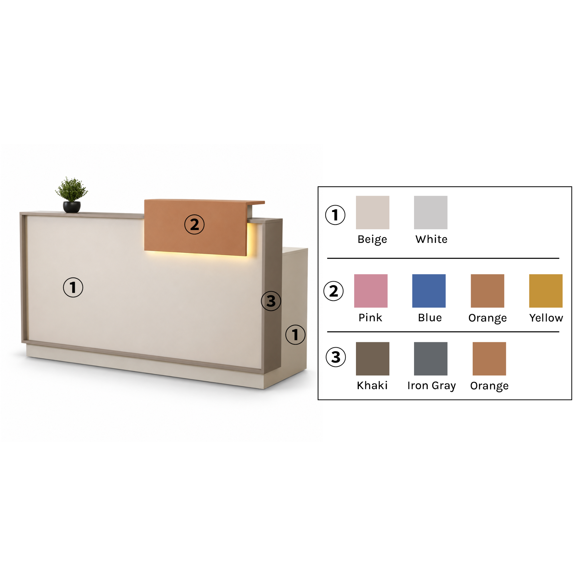 Modern Reception Desk with Raised Front Accent Panel and LED Backlight RD-324