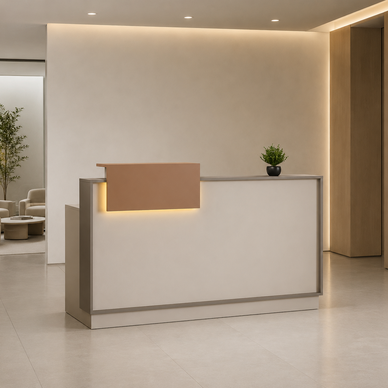 Modern Reception Desk with Raised Front Accent Panel and LED Backlight RD-324