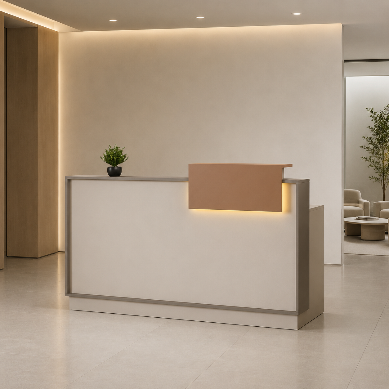 Modern Reception Desk with Raised Front Accent Panel and LED Backlight RD-324