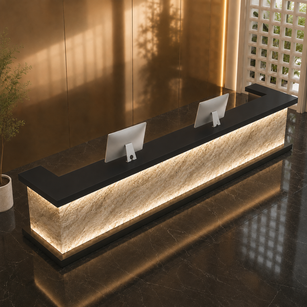 Long Reception Desk with Illuminated Textured Front Panel RD-327