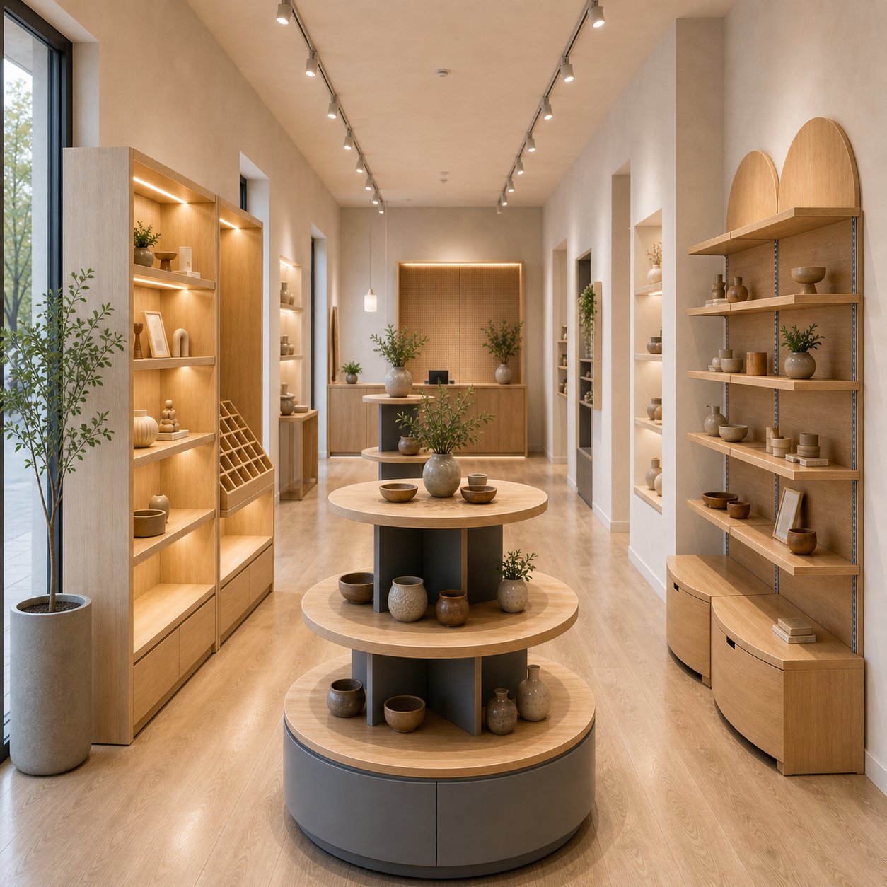 Natural Wood Round Island Display Cabinet DC-013