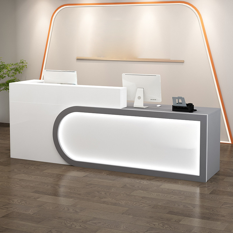 Modern U-shaped White + Grey Reception Desk With LED Linght for Lobby