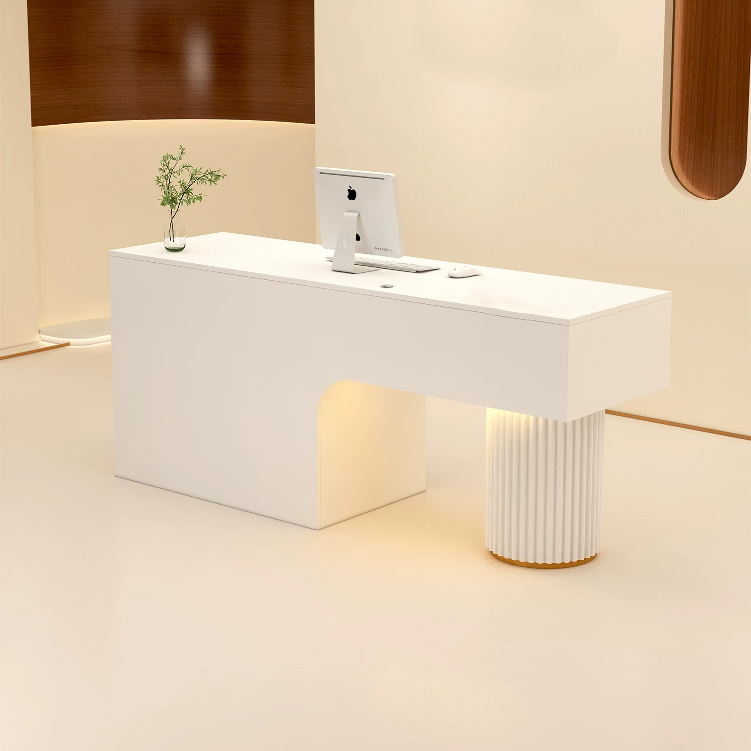 Modern Reception Desk with Stone Texture and Fluted Column Detail RD-307