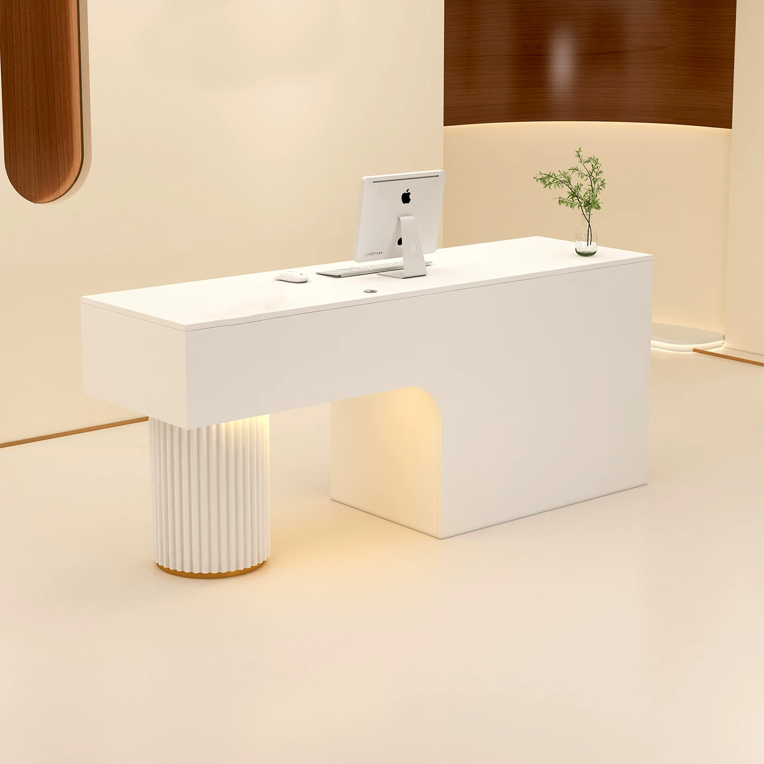 Modern Reception Desk with Stone Texture and Fluted Column Detail RD-307