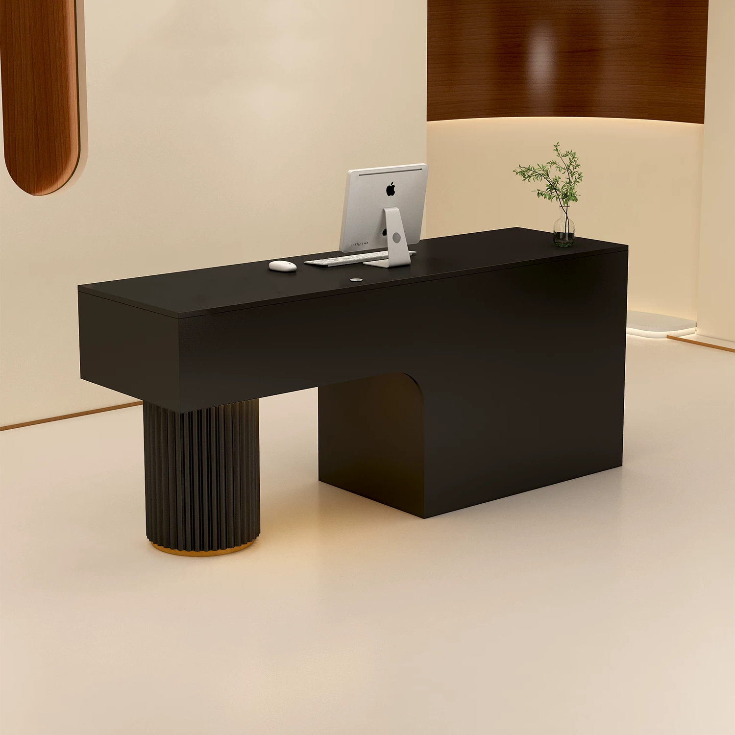 Modern Reception Desk with Stone Texture and Fluted Column Detail RD-307