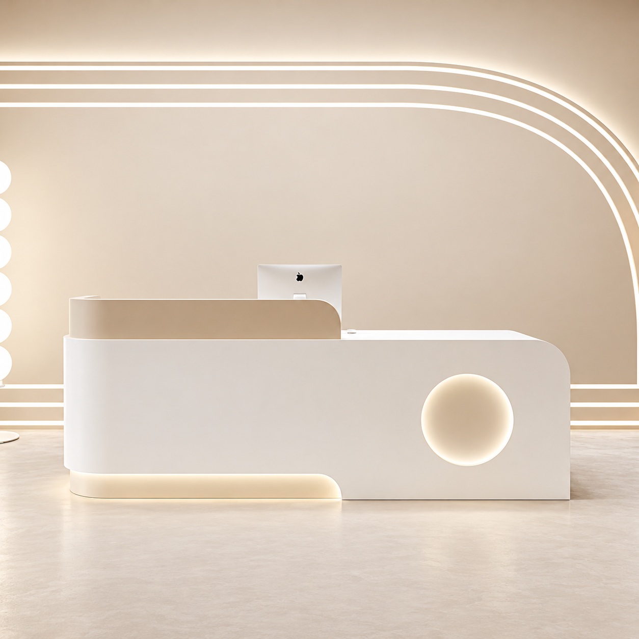 Curved Reception Desk with Circular Accent Panel and LED Lighting RD-312