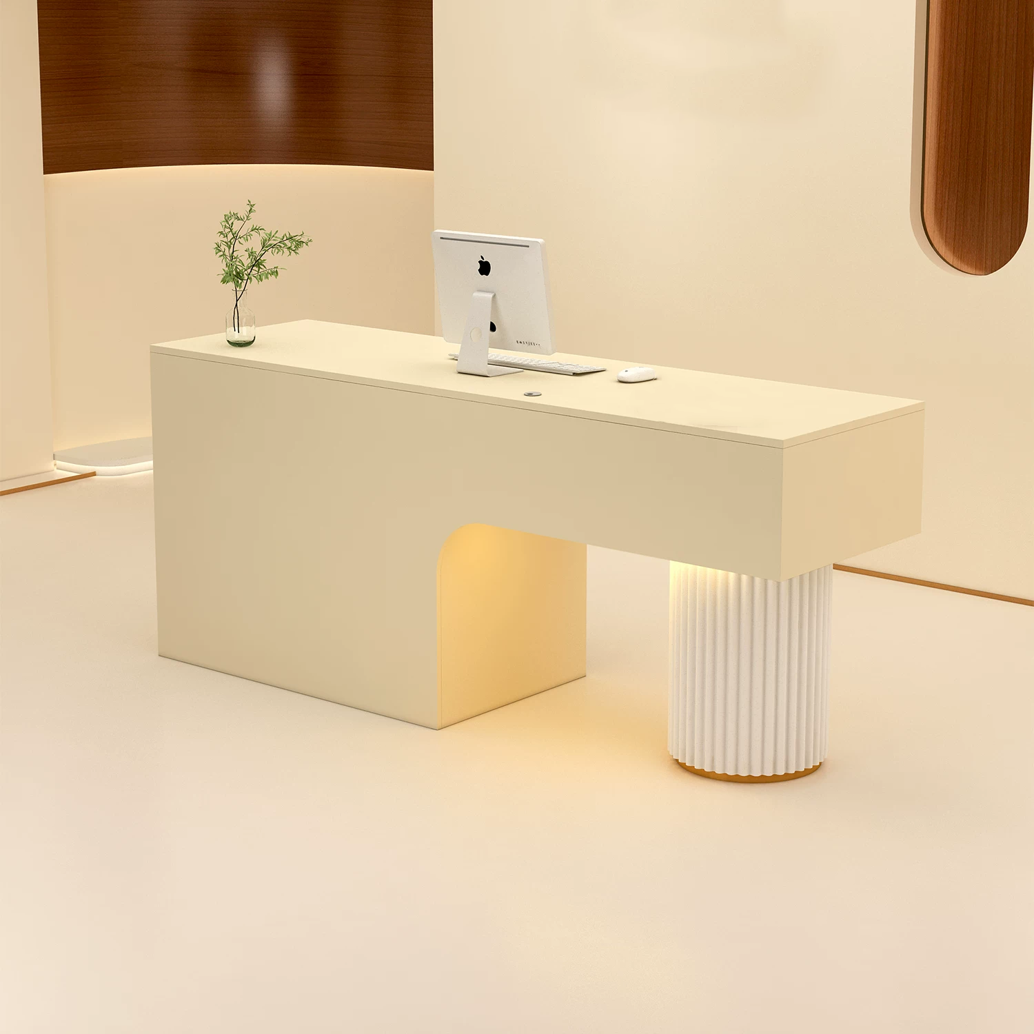Modern Reception Desk with Stone Texture and Fluted Column Detail RD-307