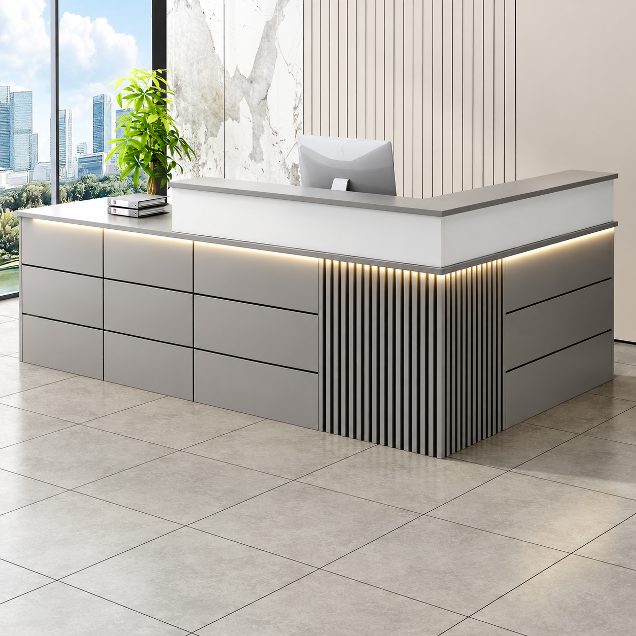 Reception Desk with Fluted Corner Panel and Integrated Storage RD-310