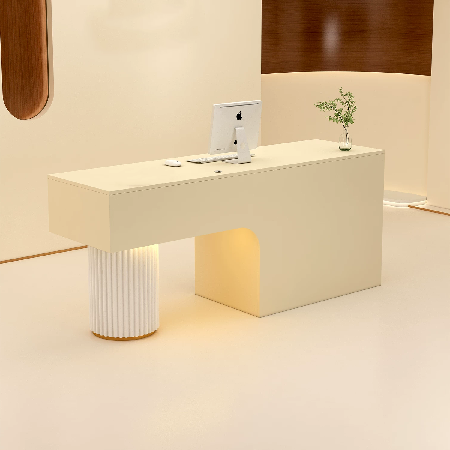 Modern Reception Desk with Stone Texture and Fluted Column Detail RD-307