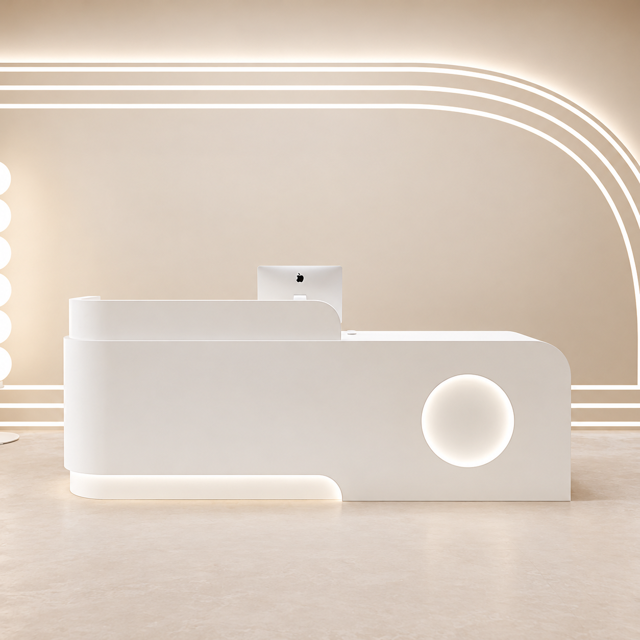 Curved Reception Desk with Circular Accent Panel and LED Lighting RD-312