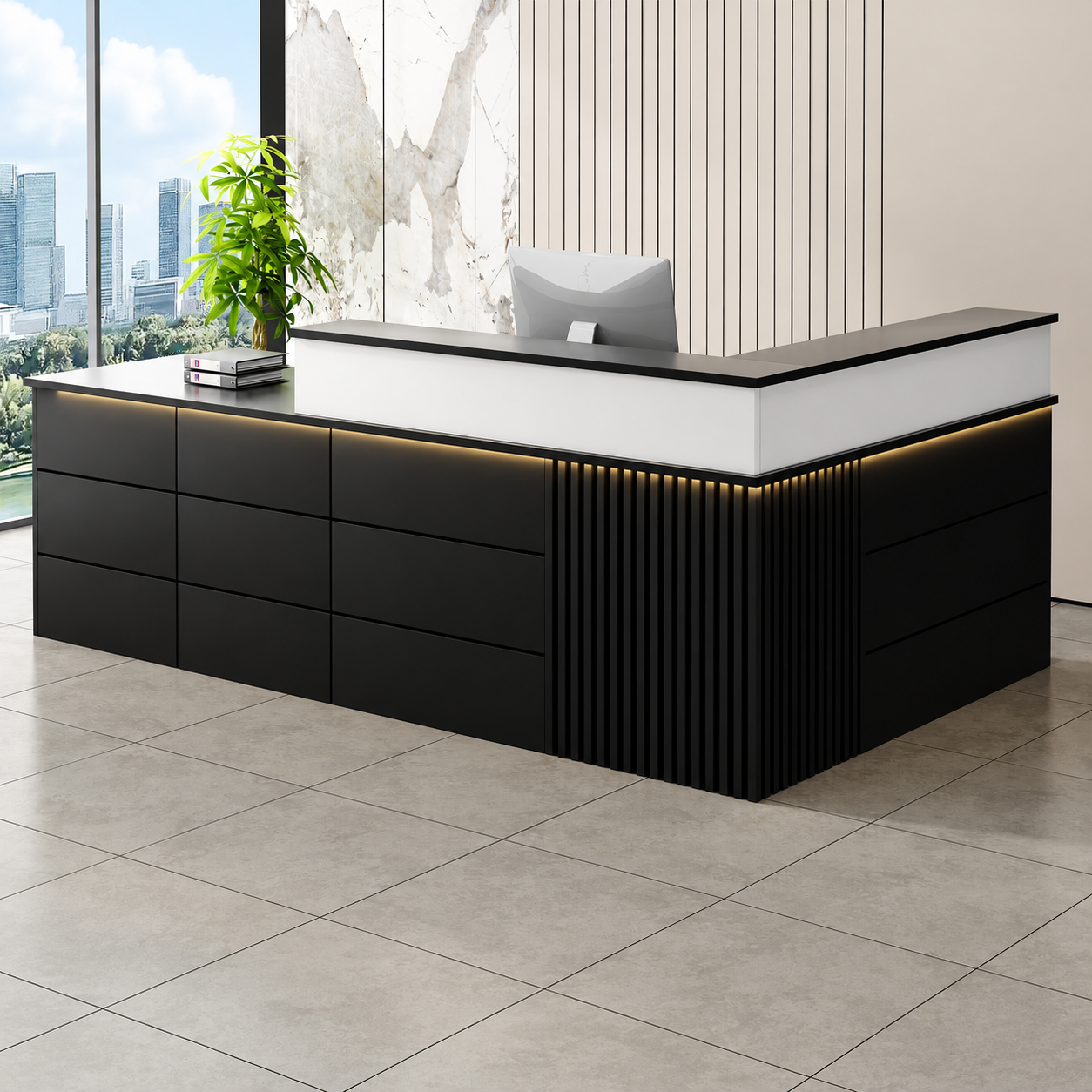 Reception Desk with Fluted Corner Panel and Integrated Storage RD-310