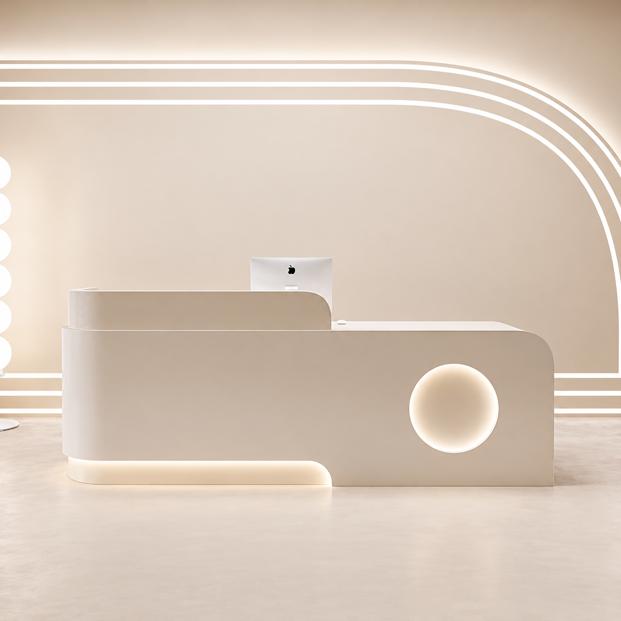 Curved Reception Desk with Circular Accent Panel and LED Lighting RD-312