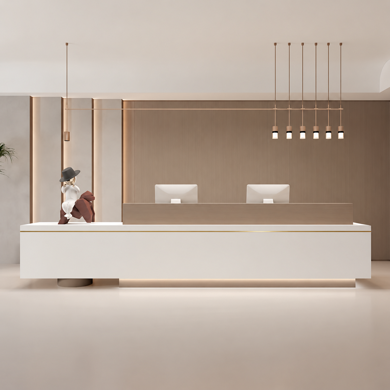 Long Reception Desk with Raised Front Counter and LED Base Lighting RD-301