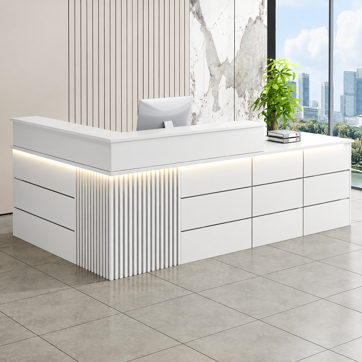 Reception Desk with Fluted Corner Panel and Integrated Storage RD-310