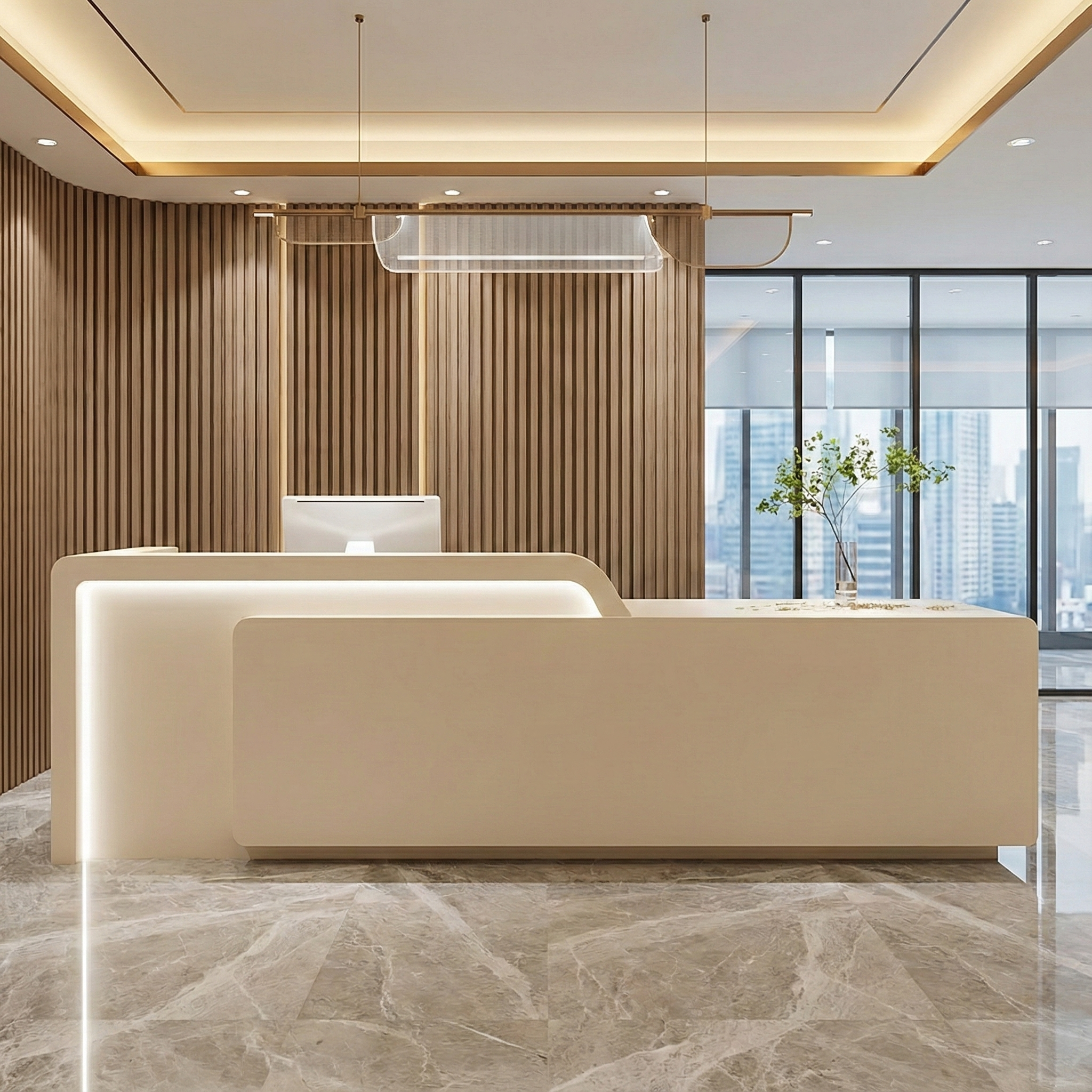 Simple Corporate Beige Reception Desk for Lobby