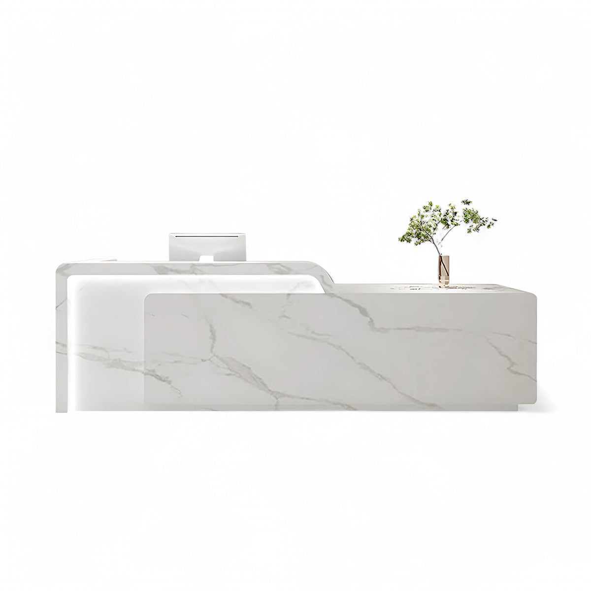 Simple Corporate White Marble Finish Reception Desk for Lobby