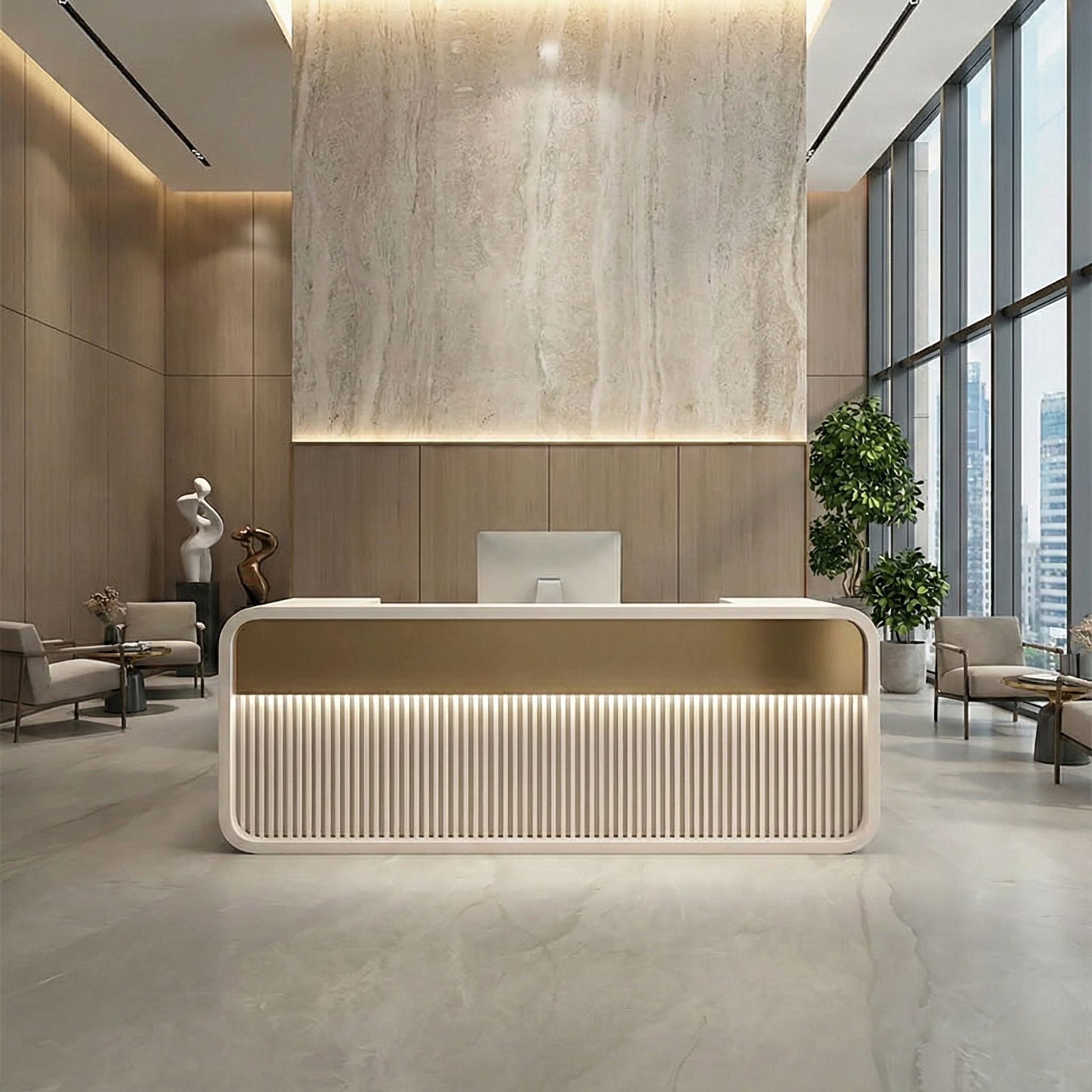 Simple Modern Hotel Company Beige + Gold Front Desk Reception Desk