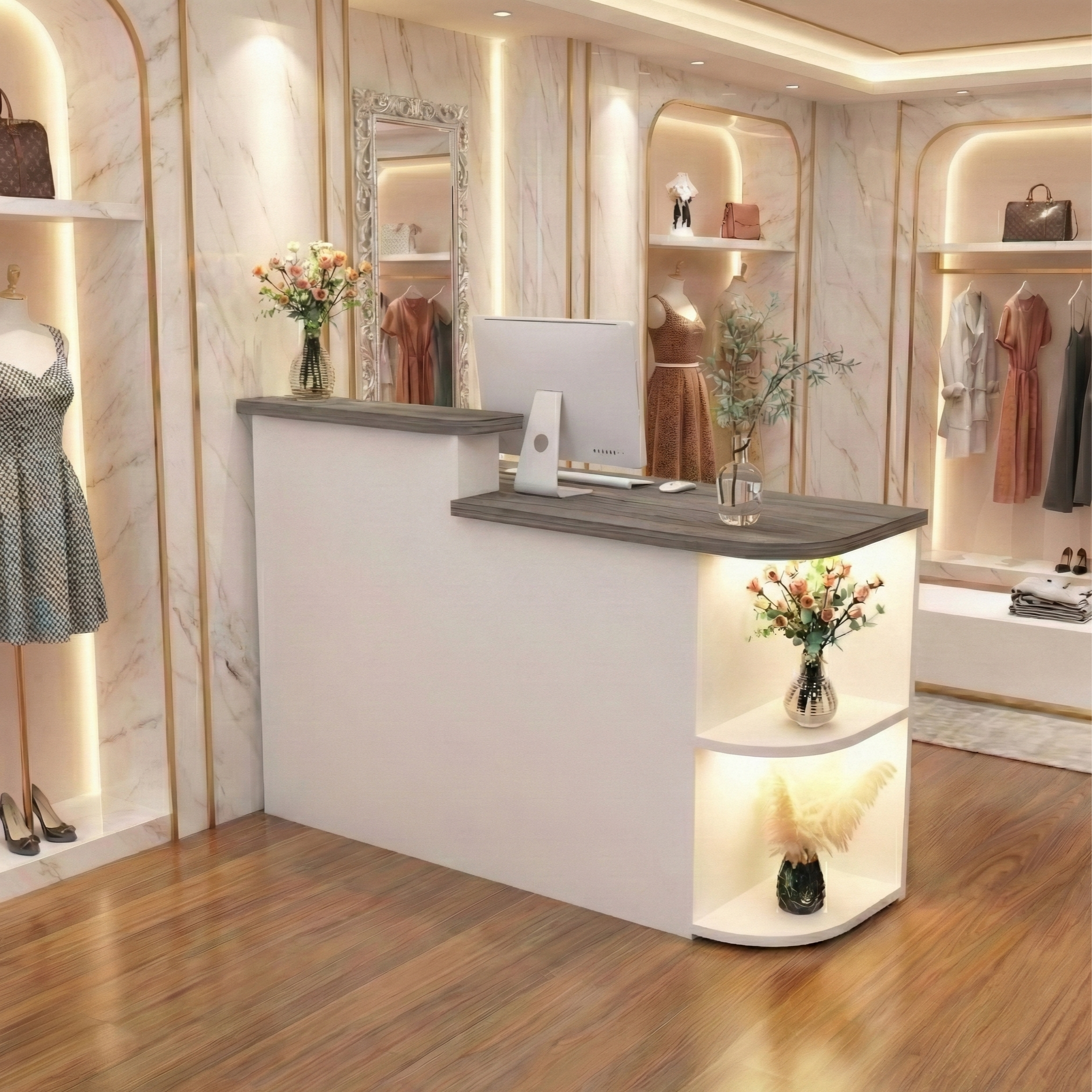 Simple Store Grey + White Reception Desk With LED Spotlight RD201