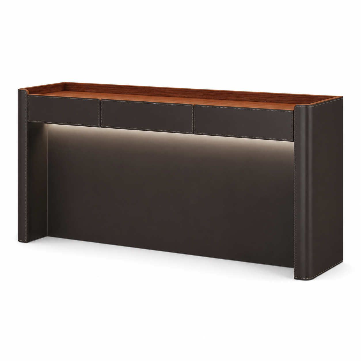 BT-009 sintered stone bar table with saddle leather finish on a white background