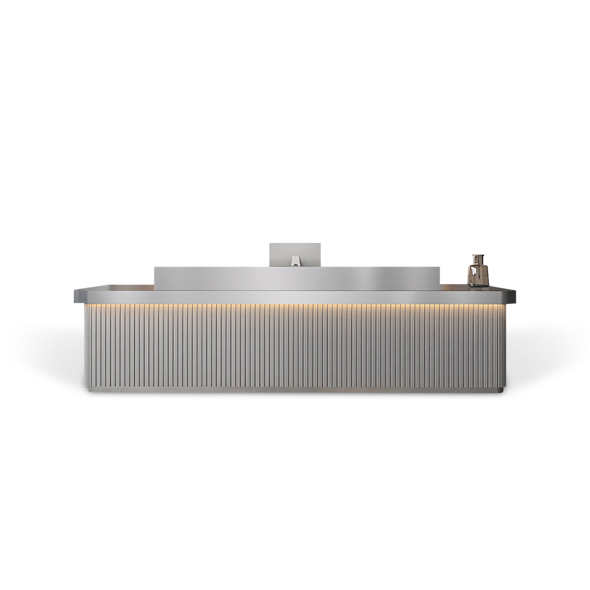 Sleek Minimalist LED Silver + Grey Reception Desk with Storage & Stainless Steel Countertop