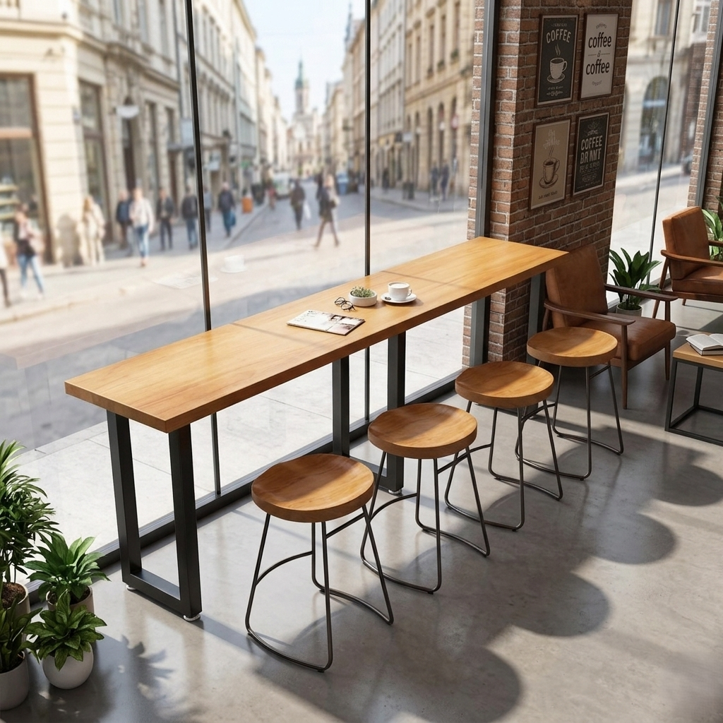 Slim Narrow Bar Table - Industrial Wall-Side High-Top for Dining & Workspace BT-003