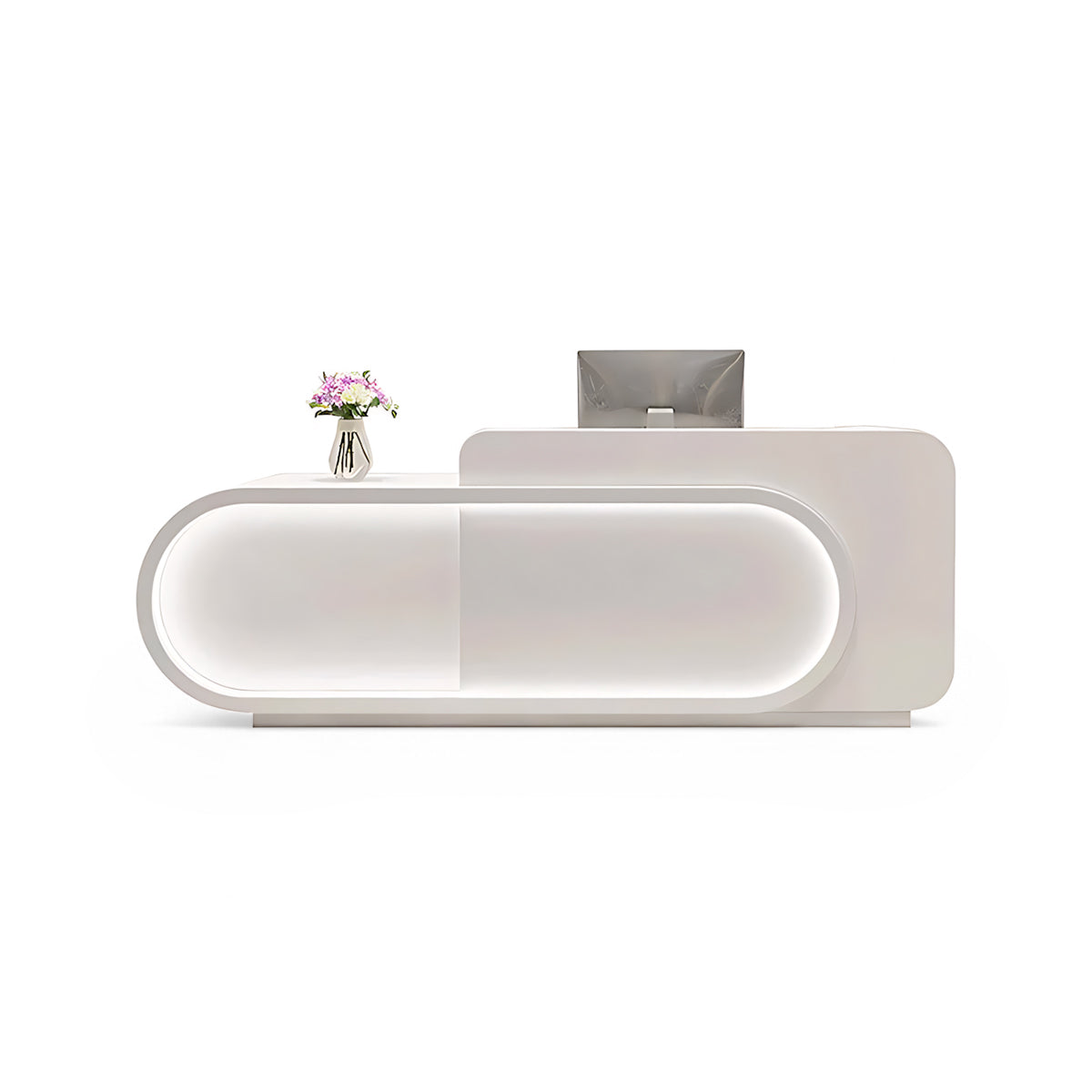 Small Store Curved Front Desk Grey + Beige Reception Desk for Retail Shop