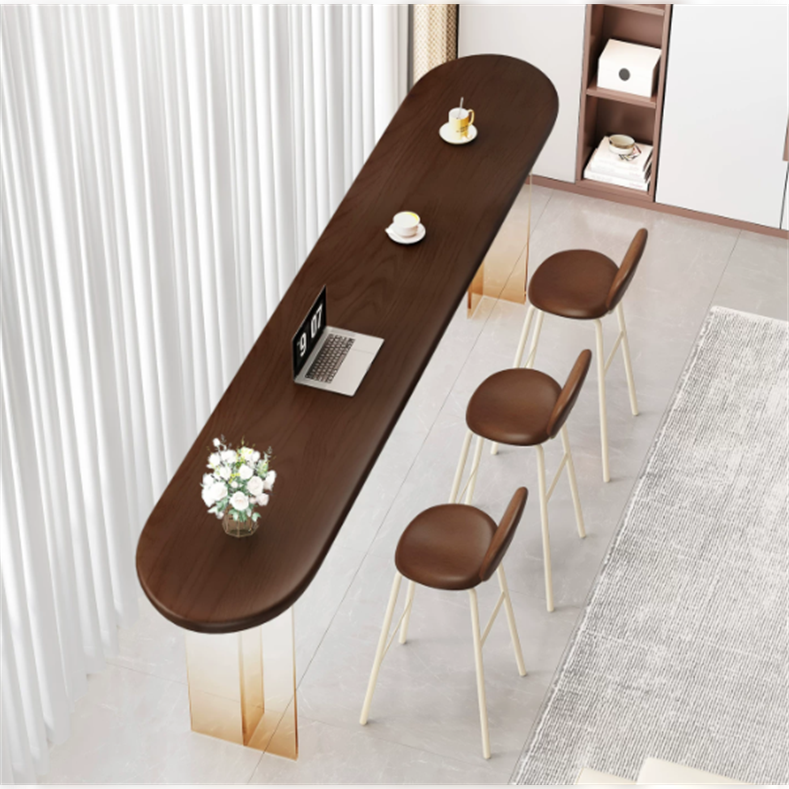 BT-008 solid wood bar table in a styled interior; chairs sold separately