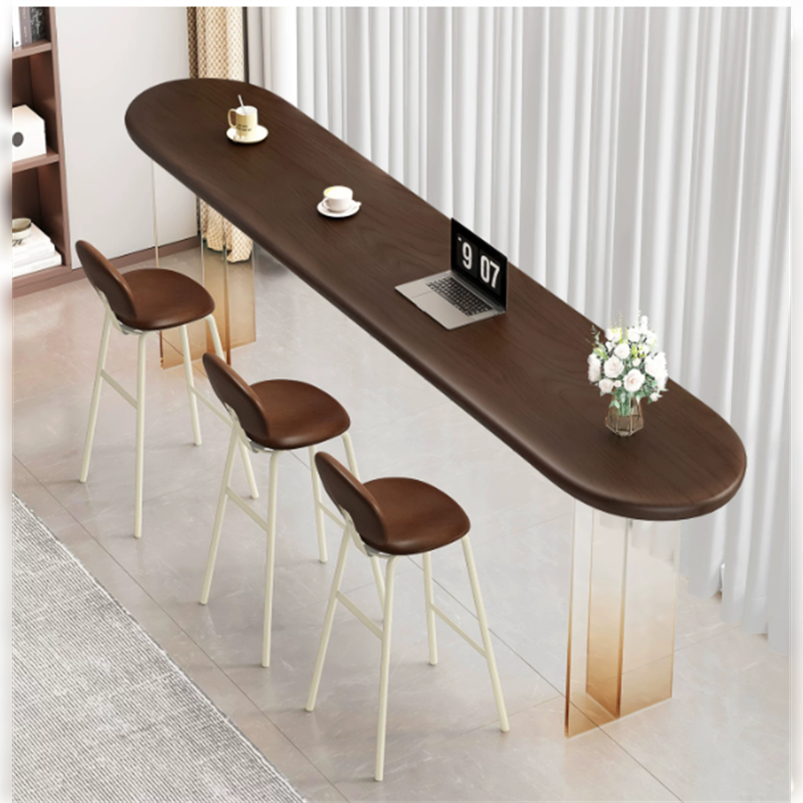 BT-008 solid wood bar table with clear acrylic legs; chairs sold separately