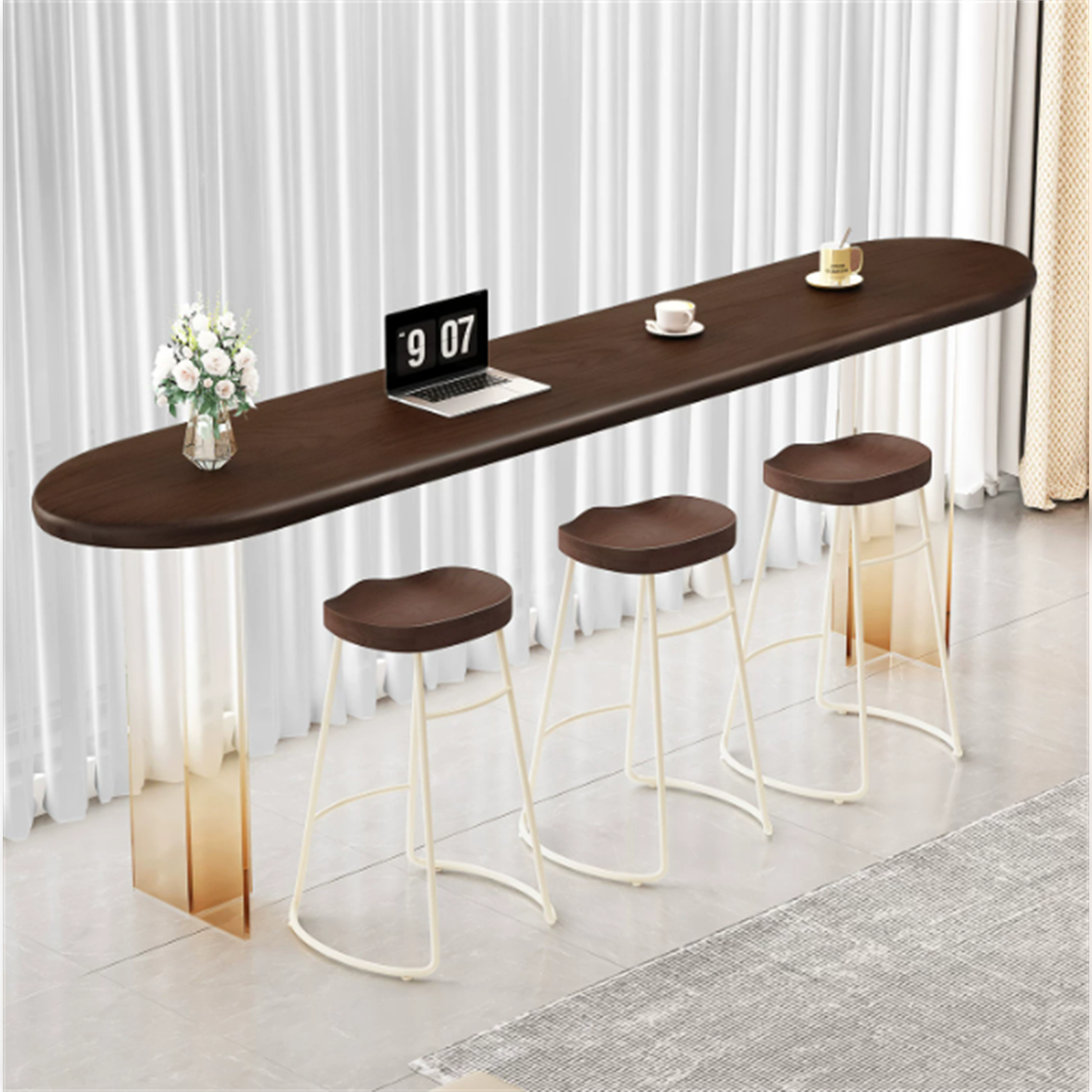 BT-008 solid wood bar table with rounded ends; chairs sold separately
