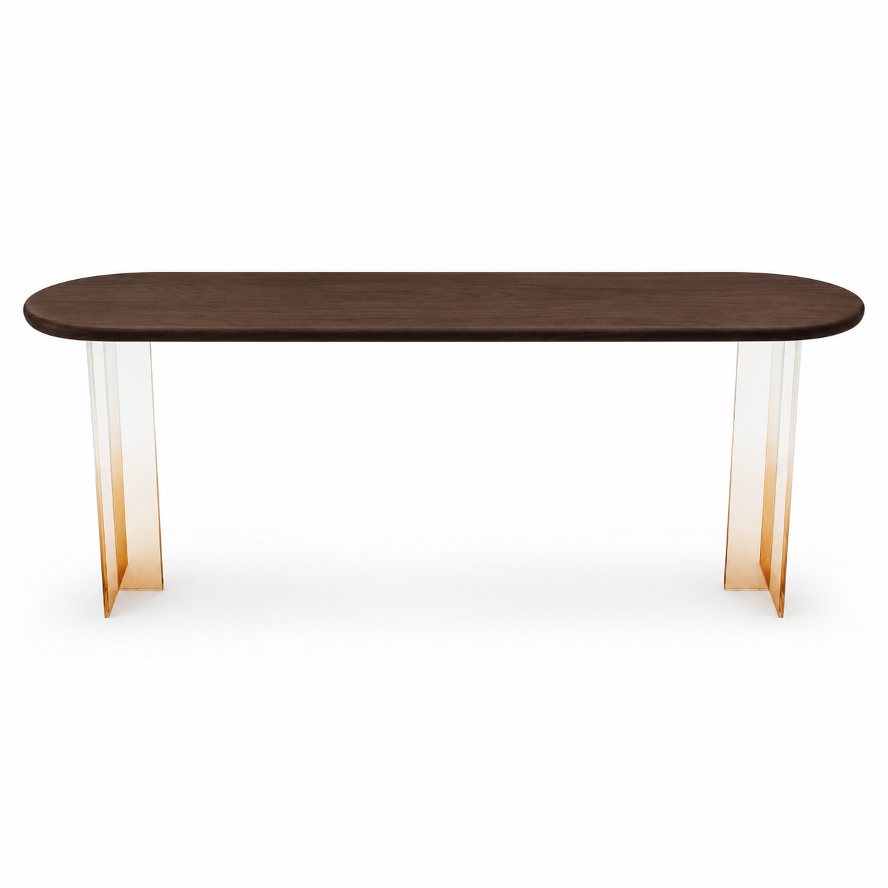 BT-008 solid wood bar table with clear acrylic legs on a white background