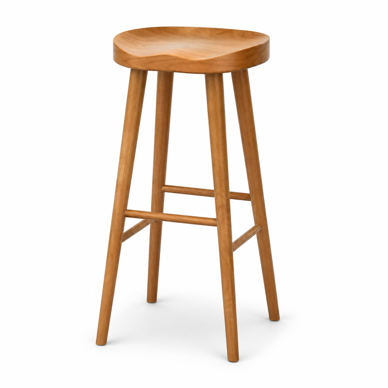Optional matching solid wood bar stool on a white background
