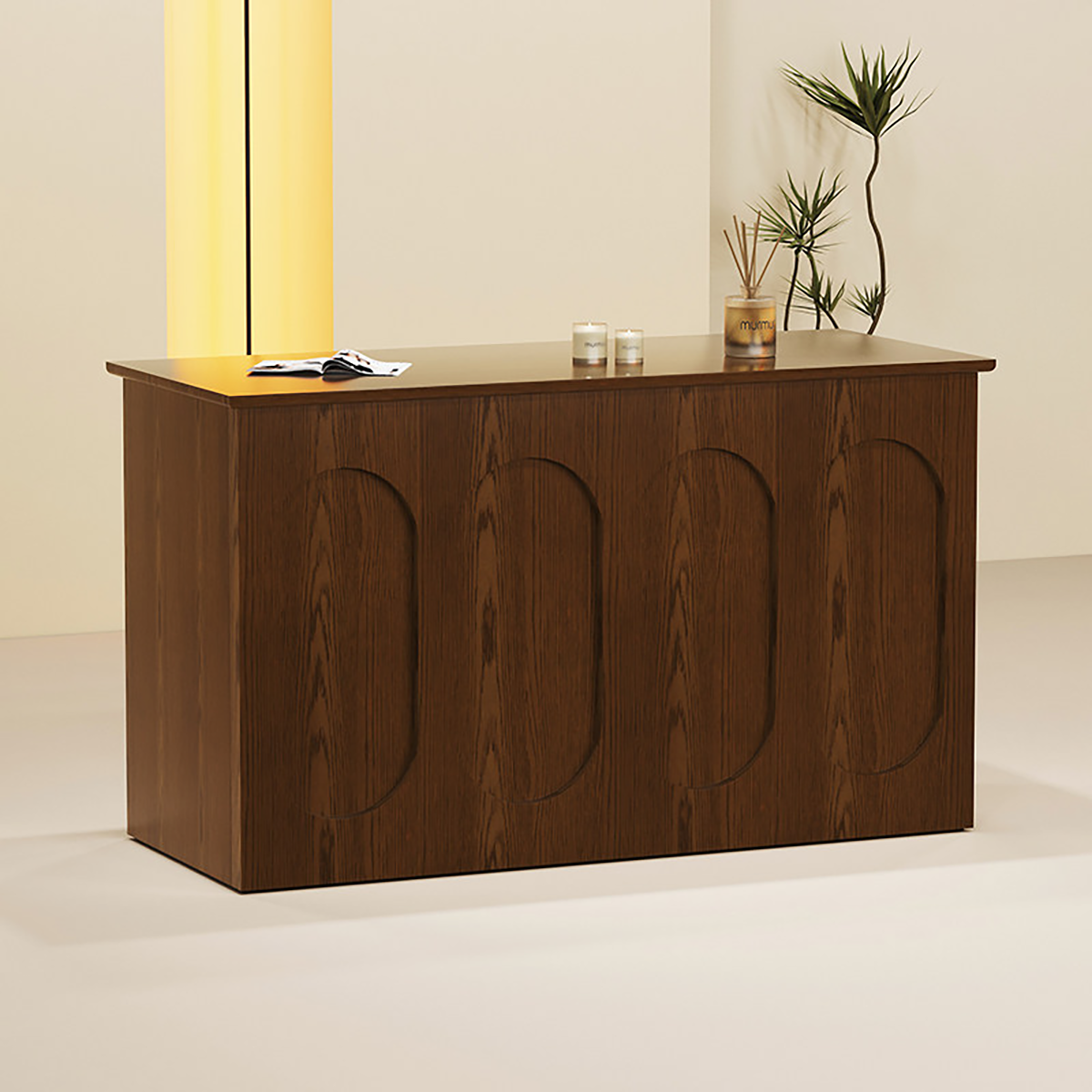 Straight Brown Reception Desk for Coffee Shop